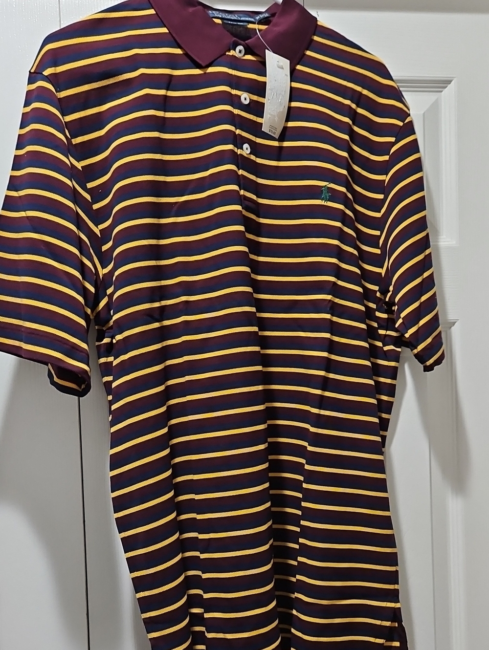 Striped Ralph Lauren Polo Golf Fit Shirt in Burgundy and Yellow